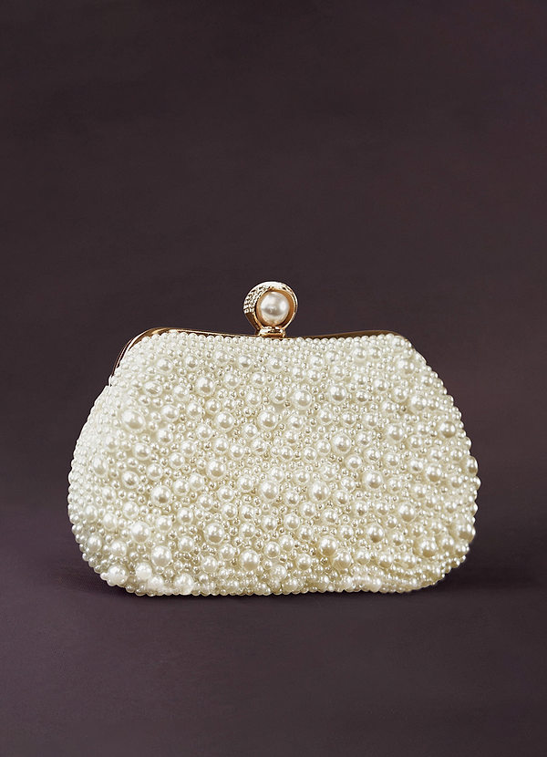 front Cream Pearl Hand Embellished Evening Clutch Bag