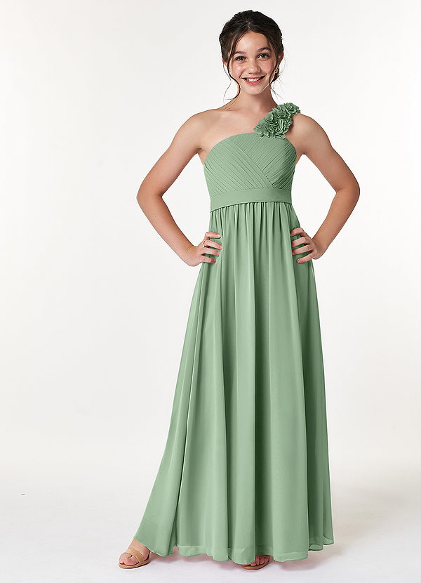 Azazie Flower Junior Jurk van Chiffon met A-Lijn Geplooid Matcha image1