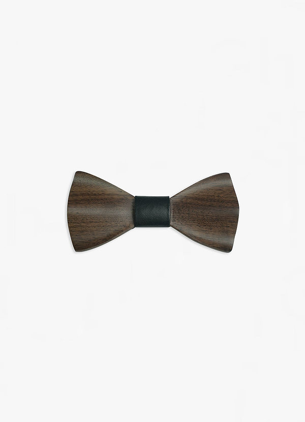 front Dark Wood Textured Bow Tie