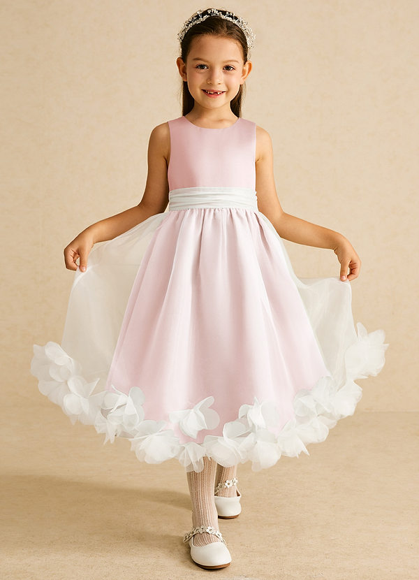 Azazie Stardust Blumenkinder Kleider A-Linie ärmellos Organza Kleid Zartrosa image1