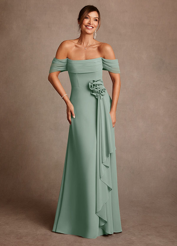 Azazie Amherst Suknie dla Matki Panny Młodej Linia A Zza ramienia Szyfon Długość podłogi Sukienka image1