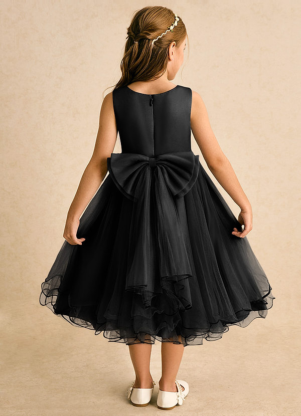 Azazie Lass Flower Girl Dresses Black A-Line Bow Tulle Dress image1