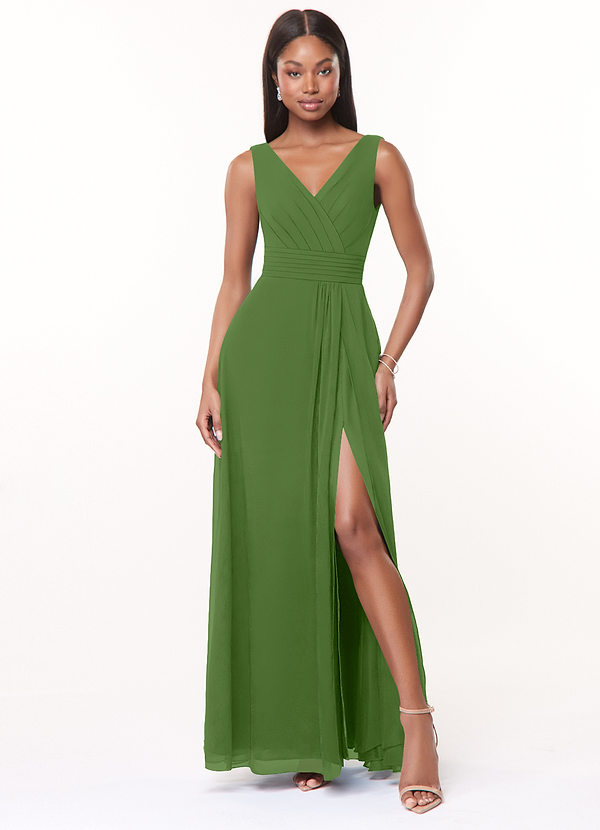 Azazie Karina Bridesmaid Dresses Basil A-Line Pleated Chiffon Dress image1