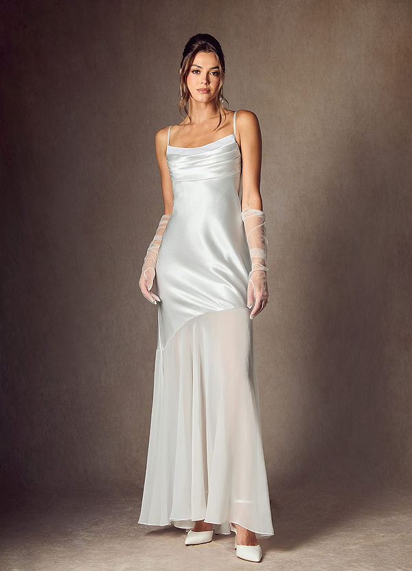 Azazie Alli Wedding Dresses Diamond White Mermaid Metallic Satin Dress image1