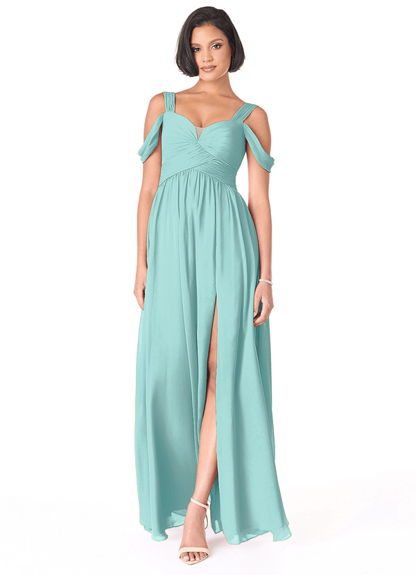 Azazie Lianne Brautjungfernkleider A-Linie Schulterfrei Chiffon Kleid Aqua image1