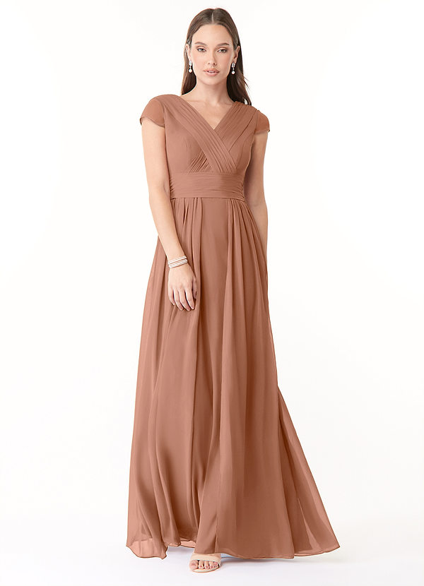 Azazie Organa Robes Demoiselle d'honneur Robe Trapèze en Mousseline de soie Plissée Bronze image1