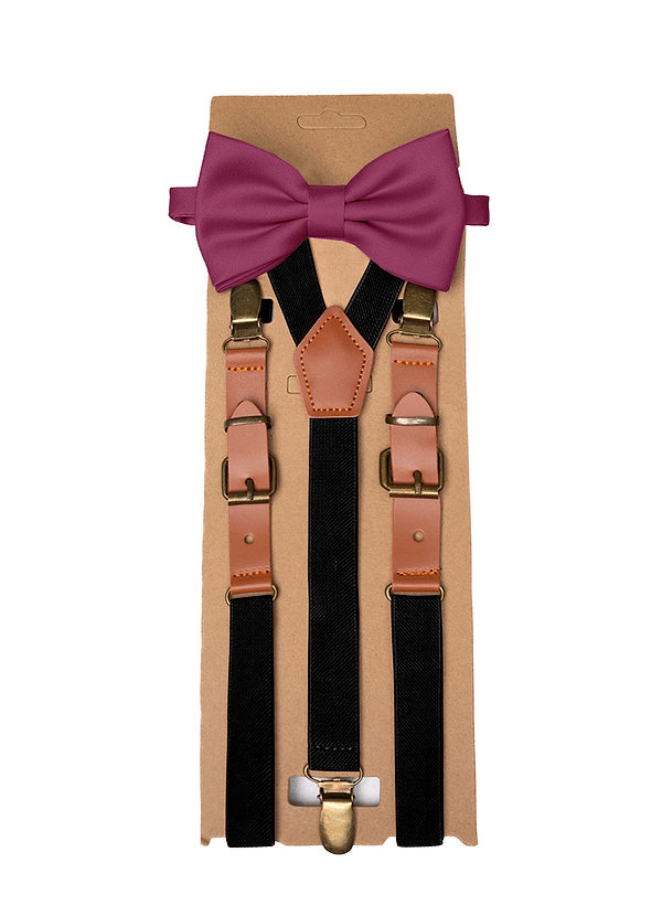 front Matching Matte Satin Pre-Tied Bow Tie & Suspenders Set