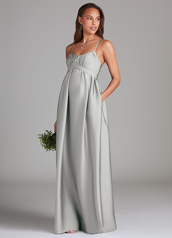 Azazie Llana Maternity Bridesmaid Dresses A-Line Stretch Satin Floor-Length Dress with Pockets image1