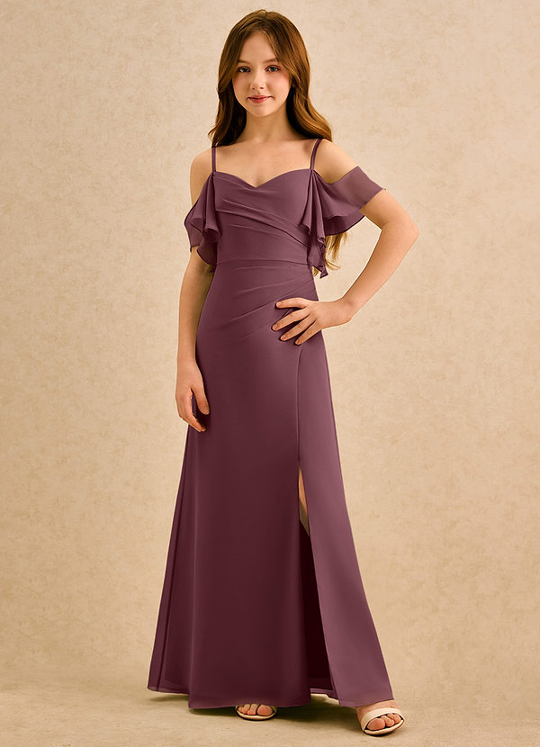 Azazie Pippy Girls Formal Sukienki dla dziewczynek sypiących kwiaty Linia A Dekolt w kształcie serca Szyfon Długość podłogi Sukienka image1