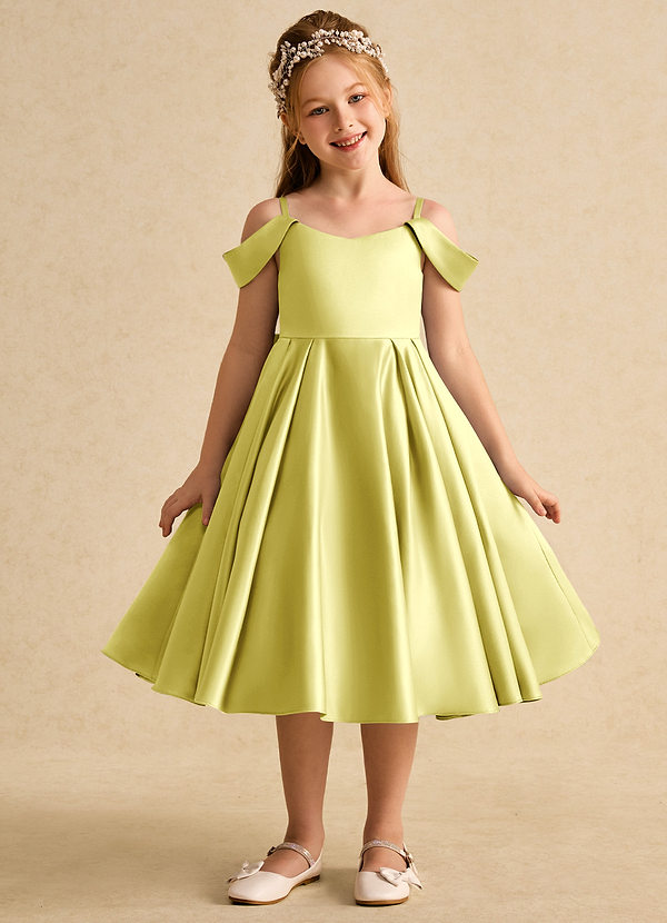 Azazie Favia Flower Girl Dresses Lemon Sorbet A-Line Off the Shoulder Matte Satin Dress image1