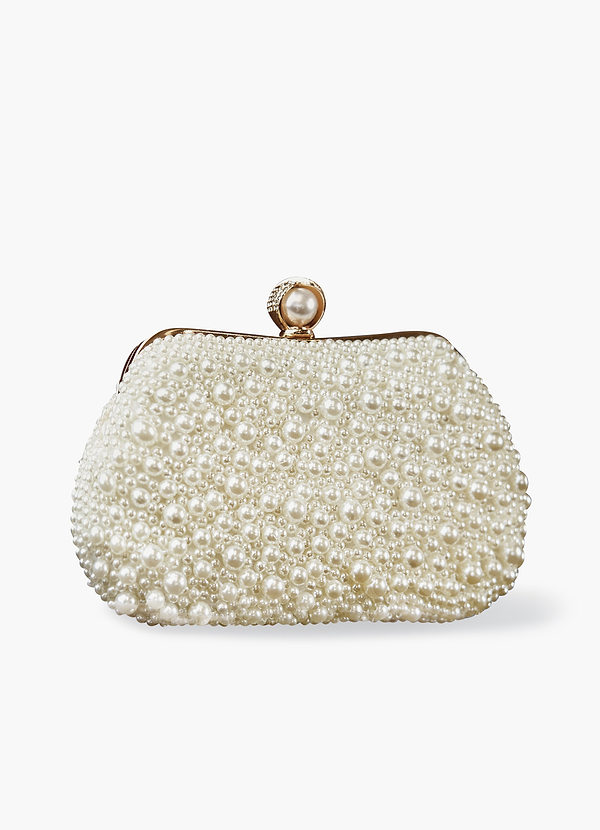 front Cream Pearl Hand Embellished Evening Clutch Bag