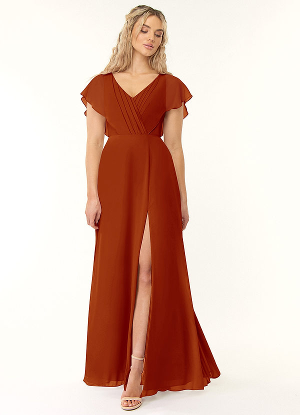 Azazie Rylee Bridesmaid Dresses Paprika Flowy Pleated Chiffon Dress image1