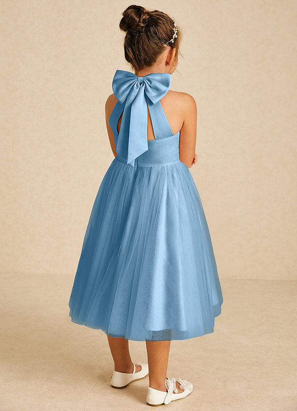 Azazie Dora Flower Girl Dresses Steel Blue A-Line Bow Tulle Dress image1