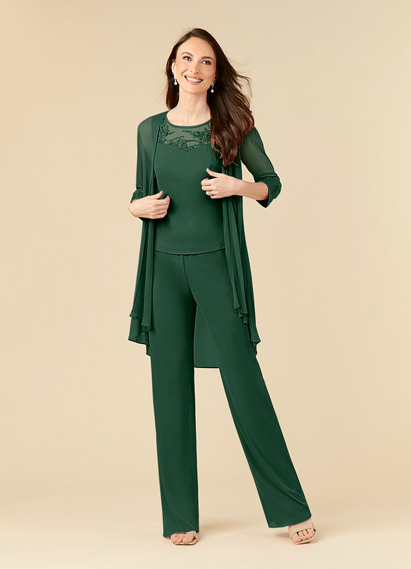 Azazie Frances Mother of the Bride Dresses Dark Green Jumpsuit/Pantsuit Scoop Mesh Dress image1