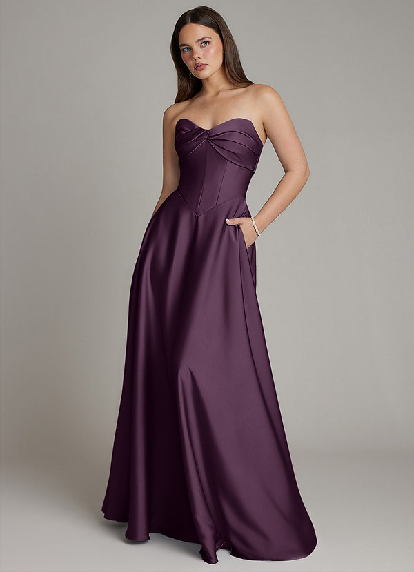 Azazie Meleena Brautjungfernkleider A-Linie Schulterfrei Stretch-Satin Kleid Pflaume image1
