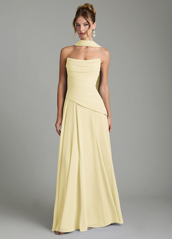 Azazie Gabriela Bridesmaid Dresses Lemon Sorbet A-Line Corset Chiffon Dress image1