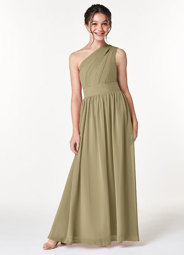 One Shoulder Asymmetrical Junior Bridesmaid Dresses Moss