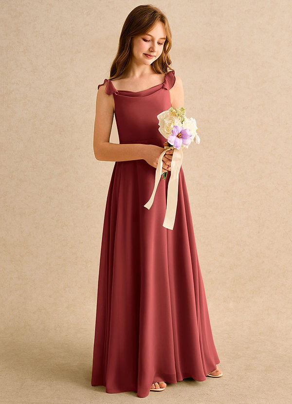 Azazie Puppy Girls Formal Flower Girl Dresses Terracotta A-Line Pleated Chiffon Dress image1