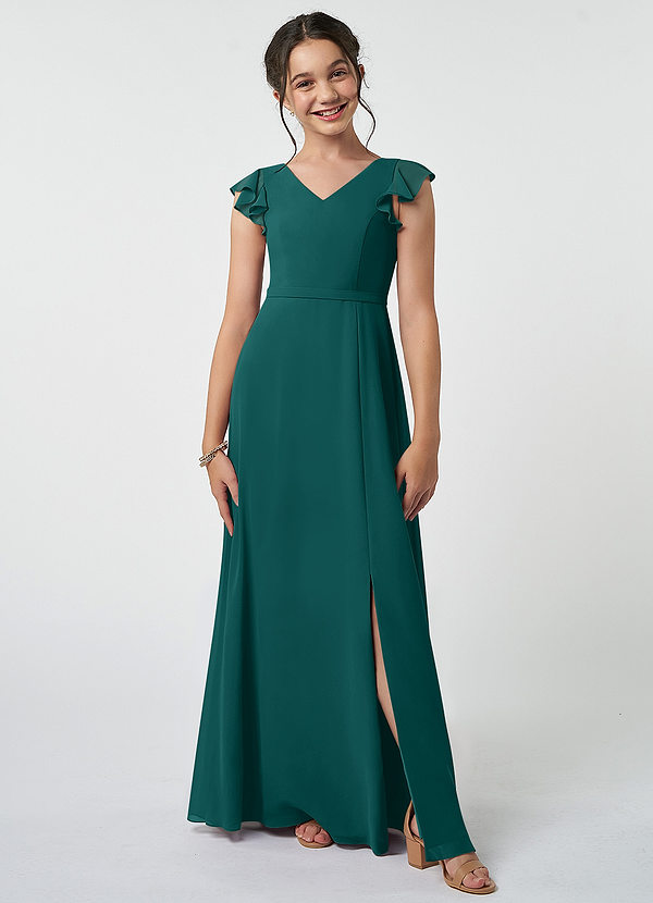 Azazie Claudine Junior Peacock A-Line Pleated Chiffon Dress image1