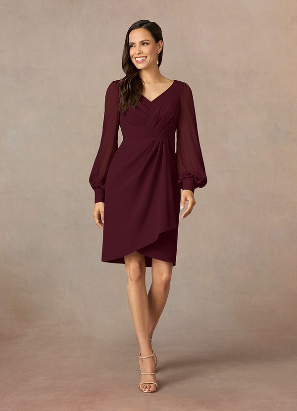 Azazie Karen Mother of the Brides Dresses Cabernet Sheath Pleated Stretch Crepe Dress image1