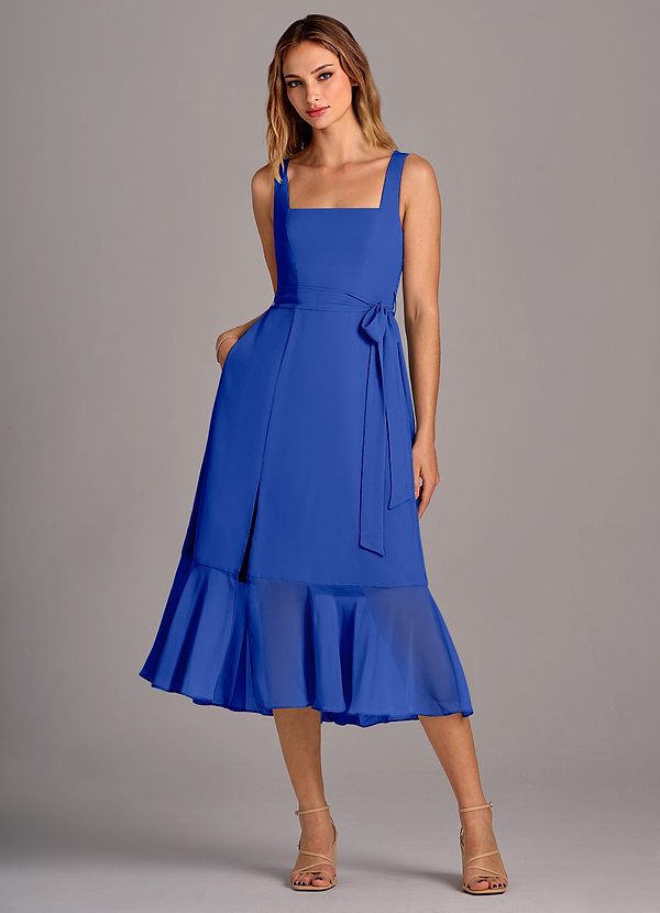 Azazie Deb Bridesmaid Dresses Royal Blue A-Line with Pockets Chiffon Convertible Dress image1