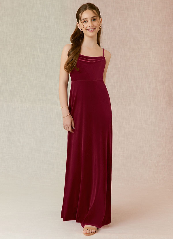 Azazie Solange Junior Burgundy A-Line Velvet Dress image1