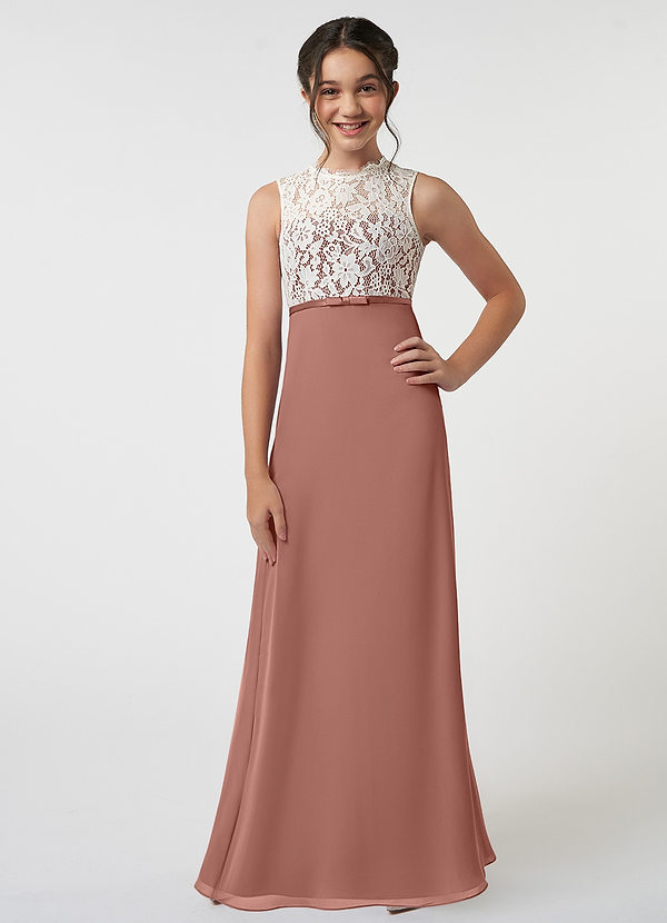 Azazie Rana Junior A-Linie Spitze Chiffon Kleid Zedernrose image1