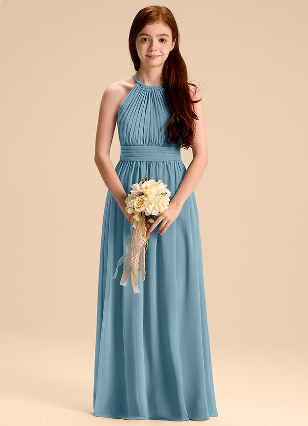 Azazie Malone Junior Vestido de Azul Malhumorado de Gasa de Corte en A con Plisado image1