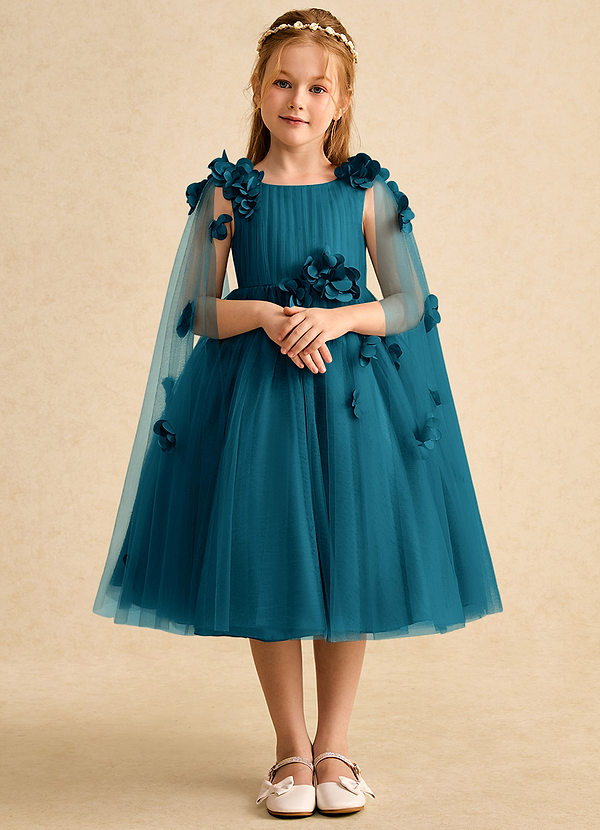 Azazie Staria Flower Girl Dresses Ink Blue Ball-Gown Ruched Tulle Dress image1