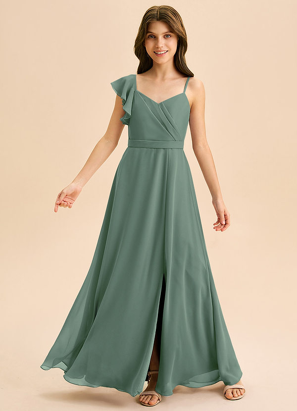 Azazie Kelsea Junior Klä av A-Line i Chiffong Rynkad image1