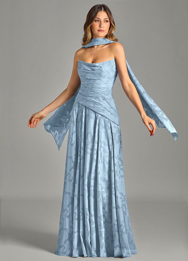 Azazie Gabriela 신부 들러리 드레스 A라인 스트랩리스 플로럴 번아웃 바닥 길이 드레스 image1