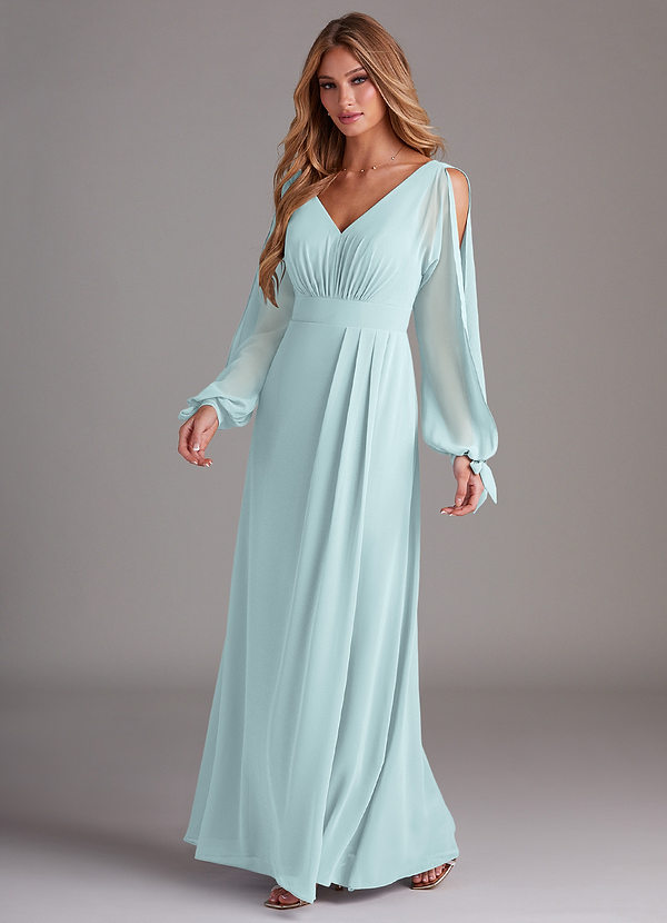 Azazie Matilda Bridesmaid Dresses Mist A-Line Long Sleeve Chiffon Dress image1