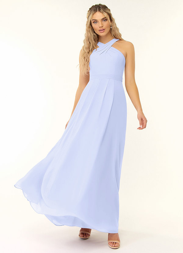 Azazie Dixie Bridesmaid Dresses A-Line Halter Pleated Chiffon Floor-Length Dress image1