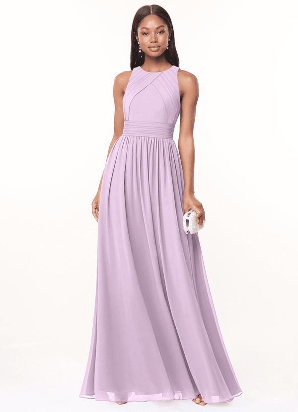 Azazie Harper Bridesmaid Dresses Frosted Lilac A-Line Pleated Chiffon Dress image1