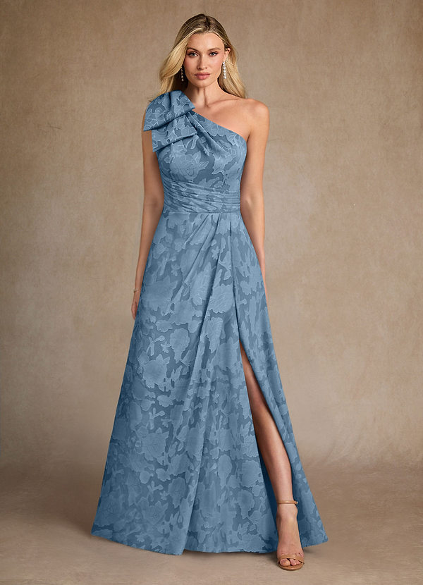 Azazie Easton Mother of the Brides Dresses Steel Blue Ball-Gown One Shoulder Floral Burnout Dress image1