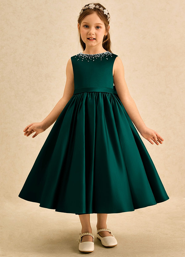 Azazie Doodle Flower Girl Dresses Pine Ball-Gown Bow Matte Satin Dress image1
