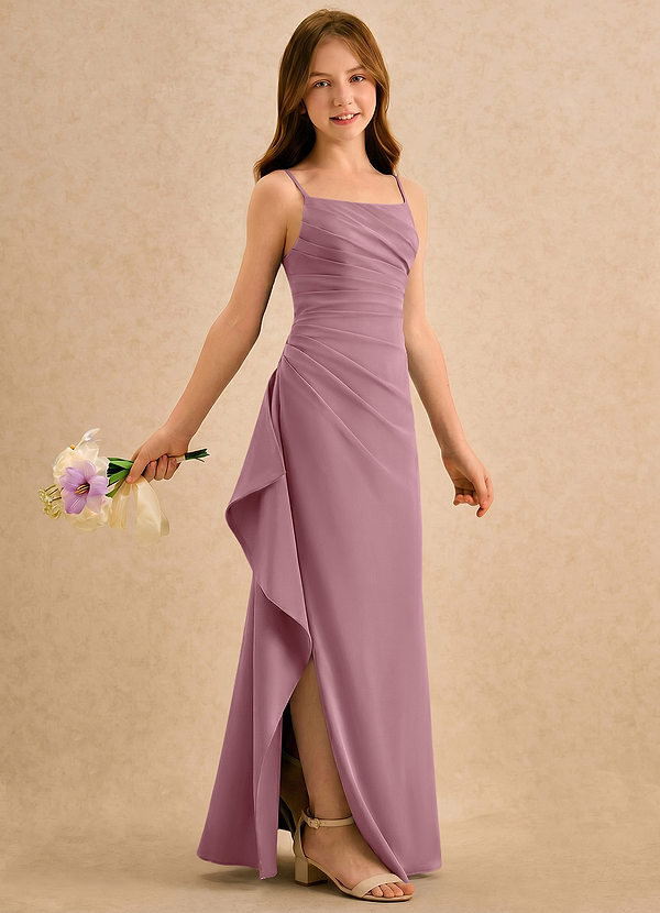 Azazie Cannoli Girls Formal Robes de cortège enfant Robe Trapèze en Mousseline de soie Plissé Mauve Vintage image1