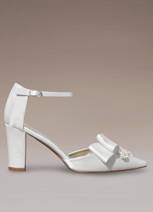 front Asymmetric Bow Embellished Chunky Heels