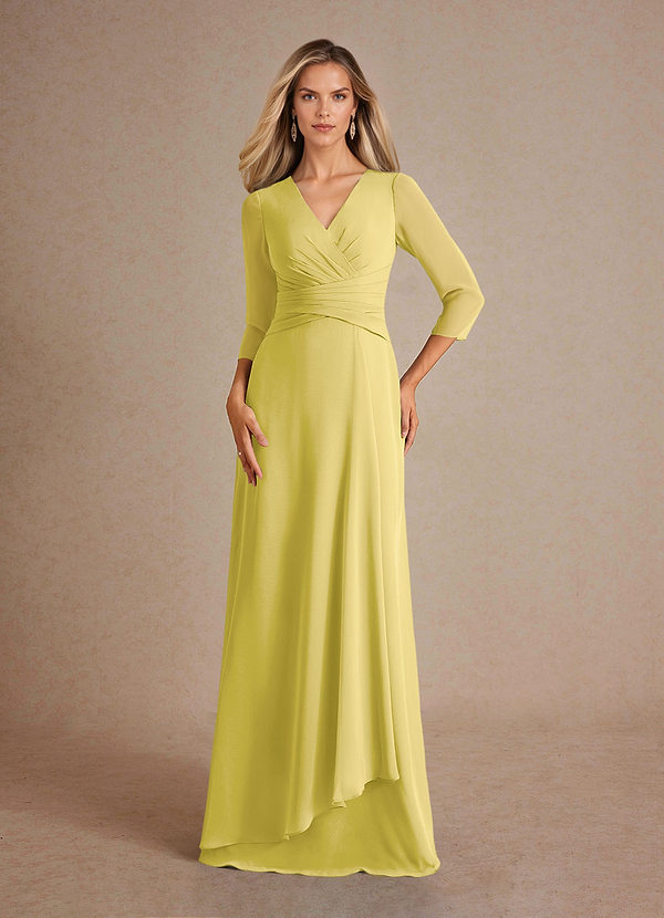 Azazie Mayfield Robe Mère de la Mariée & du Marié Robe Trapèze en Mousseline de soie Plissée Canari image1