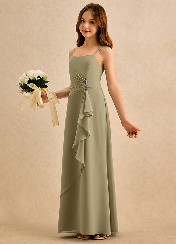 Azazie lolly Girls Formal Flower Girl Dresses Moss Green A-Line Pleated Chiffon Dress image1