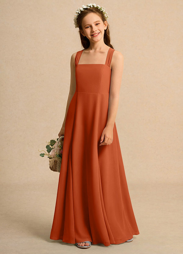 Azazie Tater Girls Formal Flower Girl Dresses Burnt Orange A-Line Pleated Chiffon Dress image1