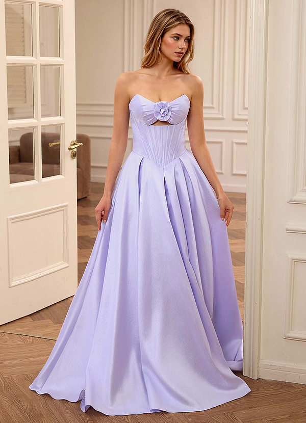 Jacqueline Light Purple A-line Front Bow Neckline Corset Prom Dress image1