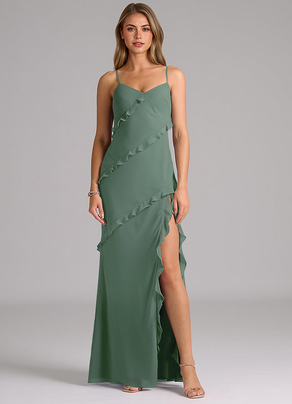 Azazie Nancie Bridesmaid Dresses Eucalyptus Mermaid Ruched Chiffon Dress image1