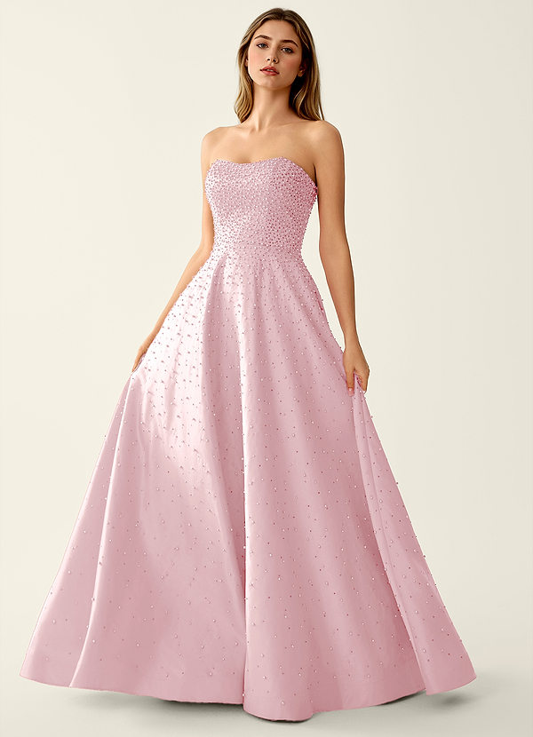 Victormen Pink Beading Rhinestone Satin Prom Dress image1