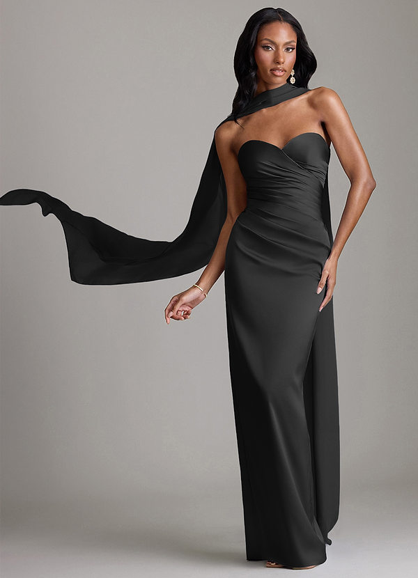 Azazie Jasmyn Morsiusneitojen mekot Vaippa Olkaimeton Joustava satiini Lattian pituus Mekko image1