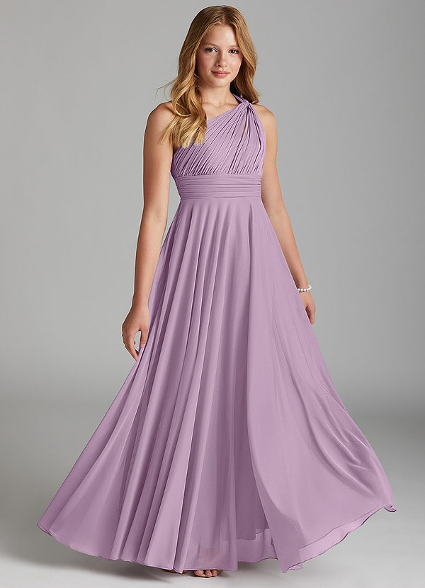 Azazie Charlize Junior A-Linie Gittergewebe Kleid Blauregen image1