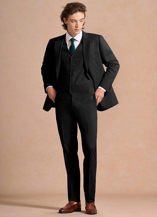 front Carter Negro Traje de 3 piezas de mezcla de algodón y lino