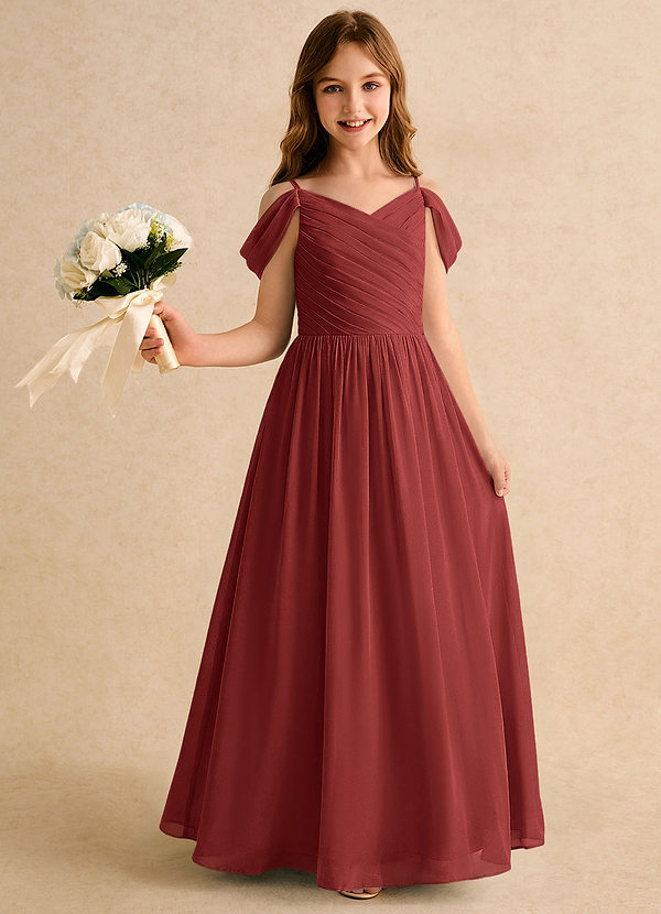 Azazie Chelo Girls Formal Abiti da Damigella Bambina Abito A-Line in Chiffon Plissettato Terracotta image1