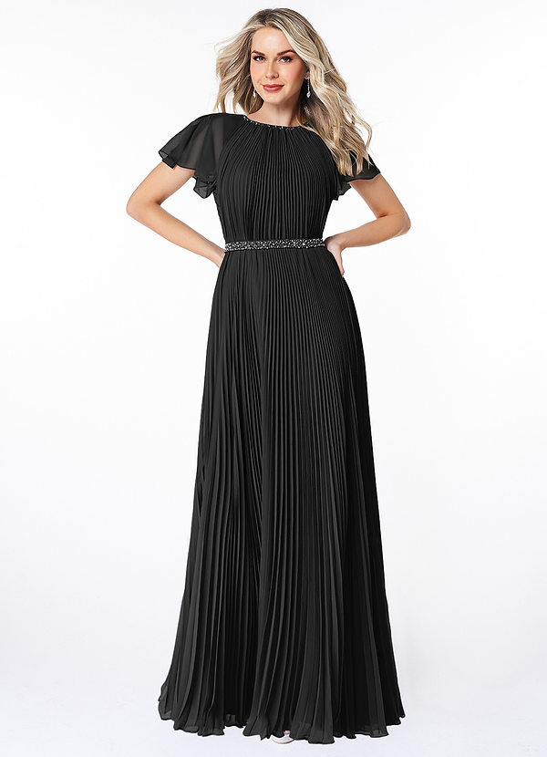 Azazie Kara Modest Bridesmaid Dresses A-Line Pleated Chiffon Floor-Length Dress image1