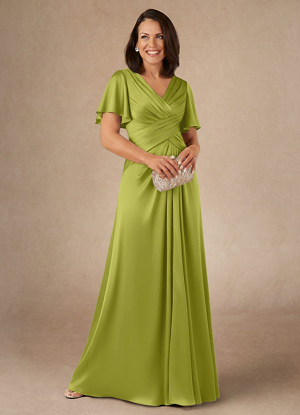 Azazie Emmeline Robe Mère de la Mariée & du Marié Robe Trapèze en Satin extensible Plissée Citronnelle image1